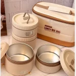 ظرف غذای( لانچ باکس) داخل استیل، 4 تکه، بدون نشتی، به همراه کیف (کرم و شکلاتی و طرحدار آلبالویی) - تصویر 8